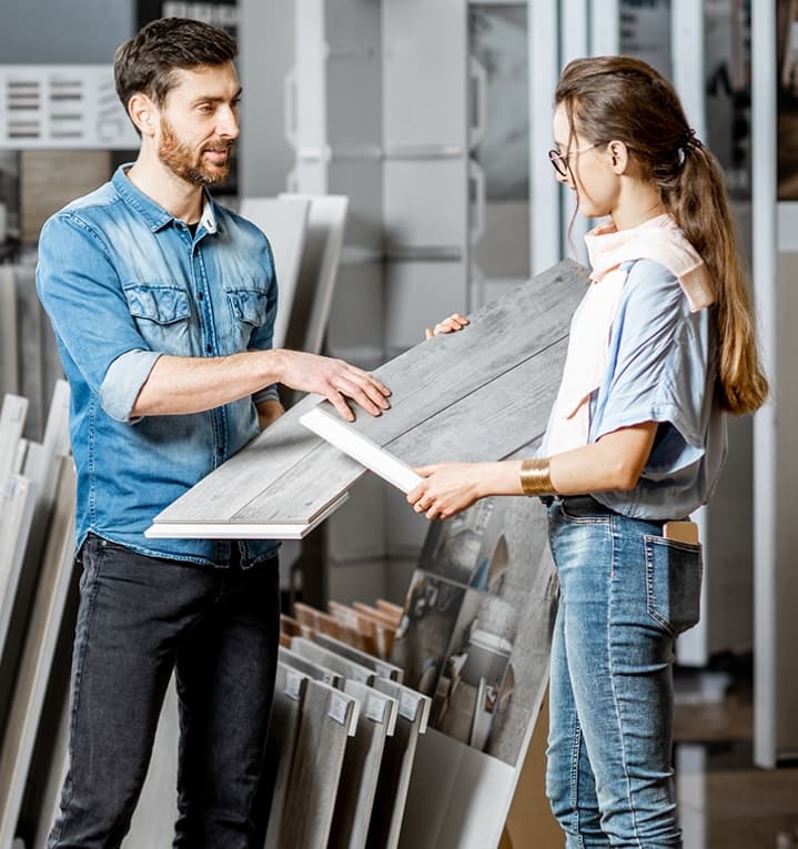 Customers Reviewing Wood Products