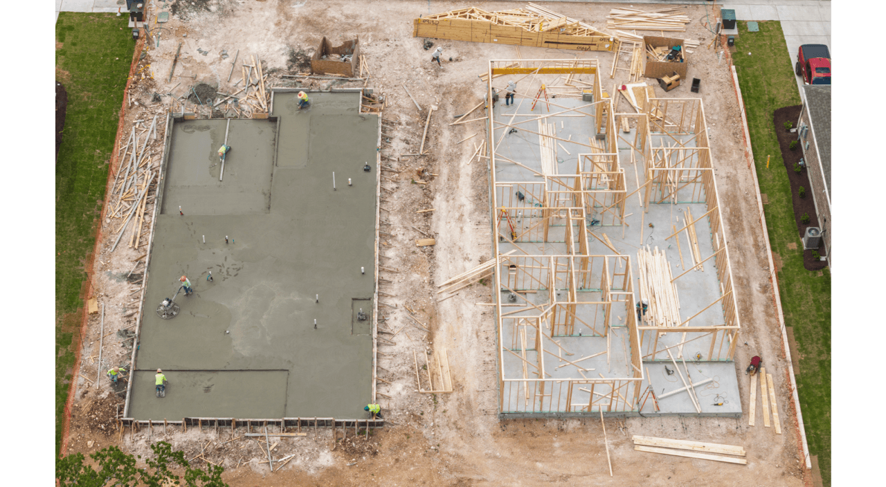 Aerial View of Foundation for Two Buildings
